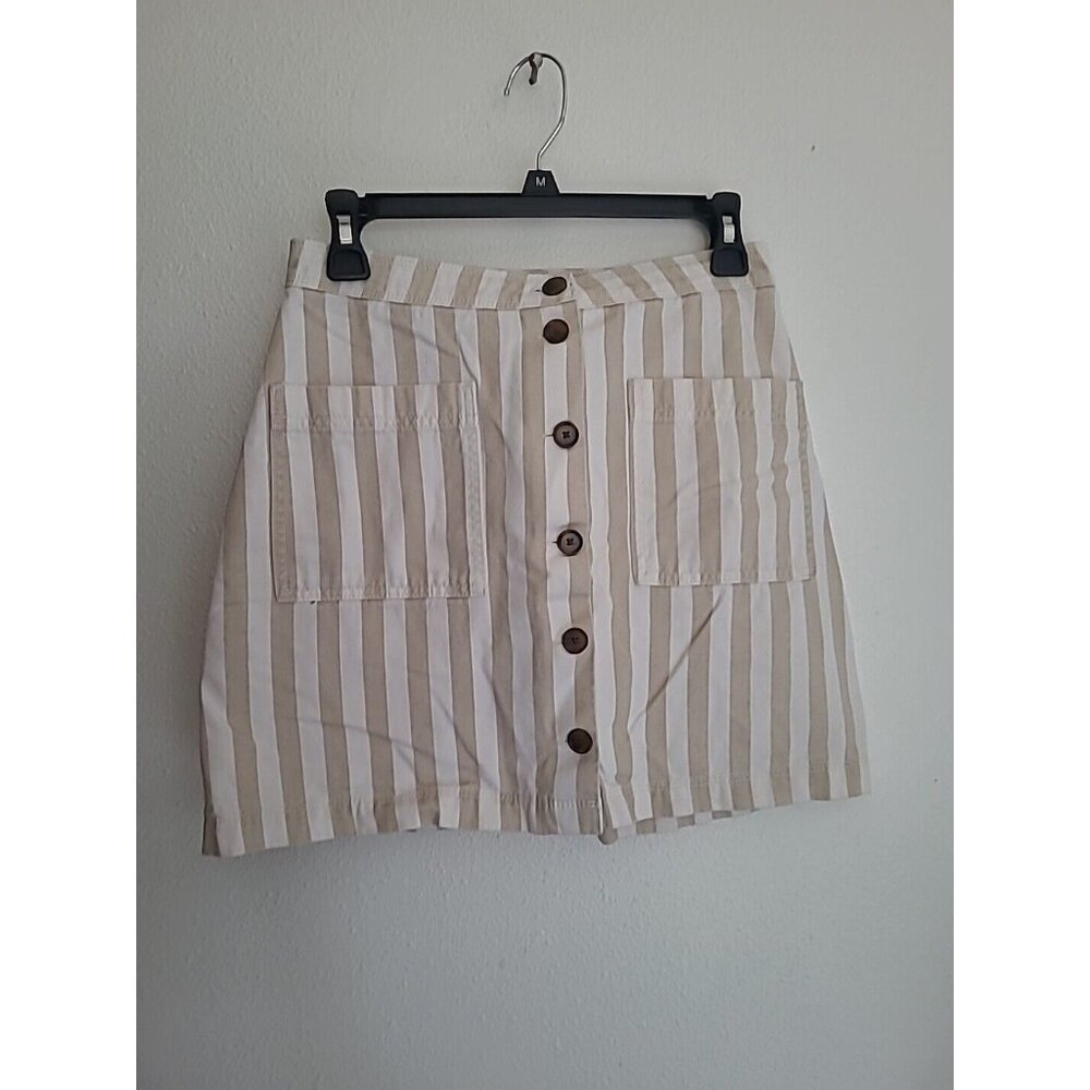 cream striped cotton skirt buttons & pockets by Old Navy sz 2 xsmall